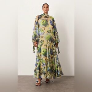 Arrange Curve Floral High-Neck Trapeze Maxi Dress Long Sleeves Formal Sheer ASOS